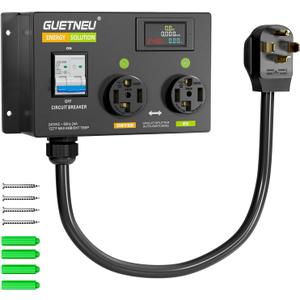 GUETNEU NEMA 14-30 (4 Prong) Dryer Splitter with Breaker - 240V Dryer Splitter for EV, Fast Charge for 2 EVs, Prioritizing Left-Side Power Supply