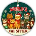 3 x World’s Best Cat Sitter Christmas Ornament – Funny Cat Lover Gift, Pet Sitting Appreciation Holiday Decoration, Ceramic Keepsake for Kitten Owners, Friends & Family