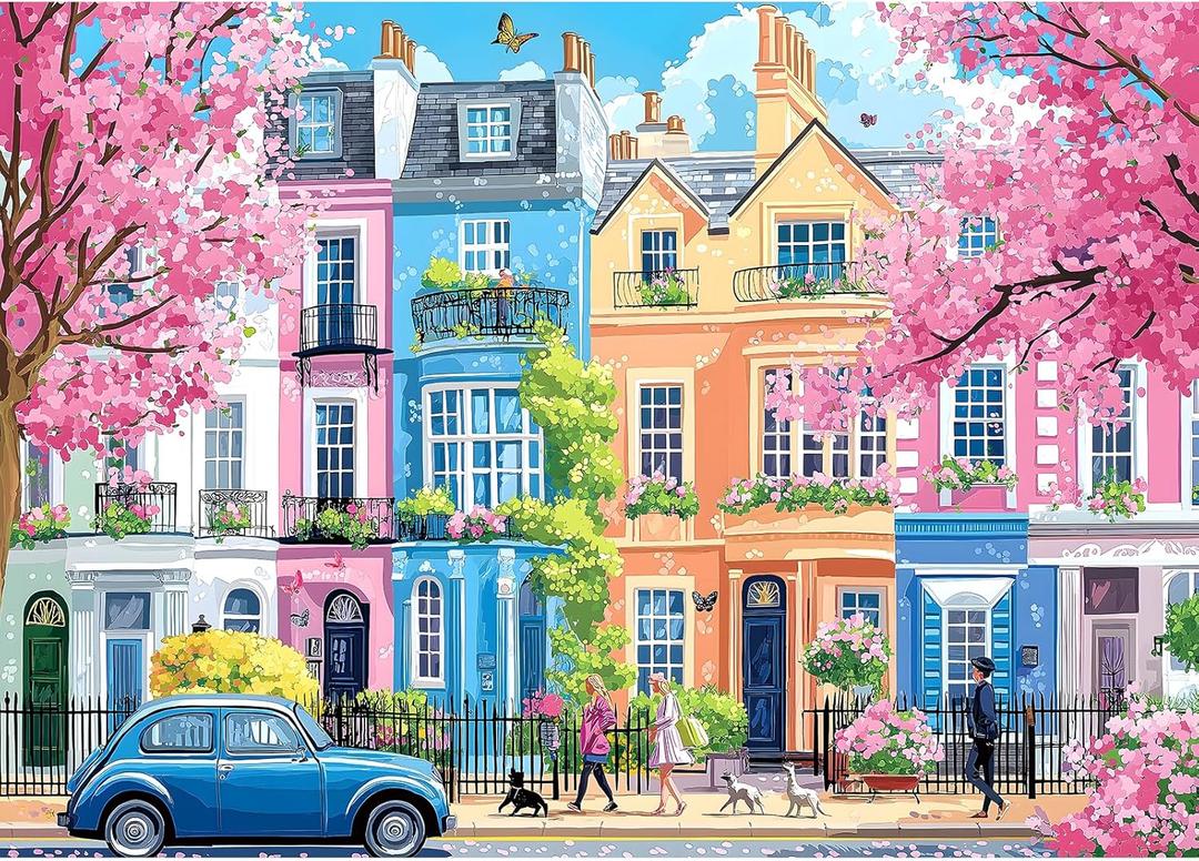 1000 Piece Puzzles for Adults, Sakura Blossom Street 1000 Puzzle for Adults, Clearance Impossible Challenge Art Jigsaw Puzzles, for Gift Birthday Party Games Family, 27.5 * 19.7 Inch Dust Free Puzzle