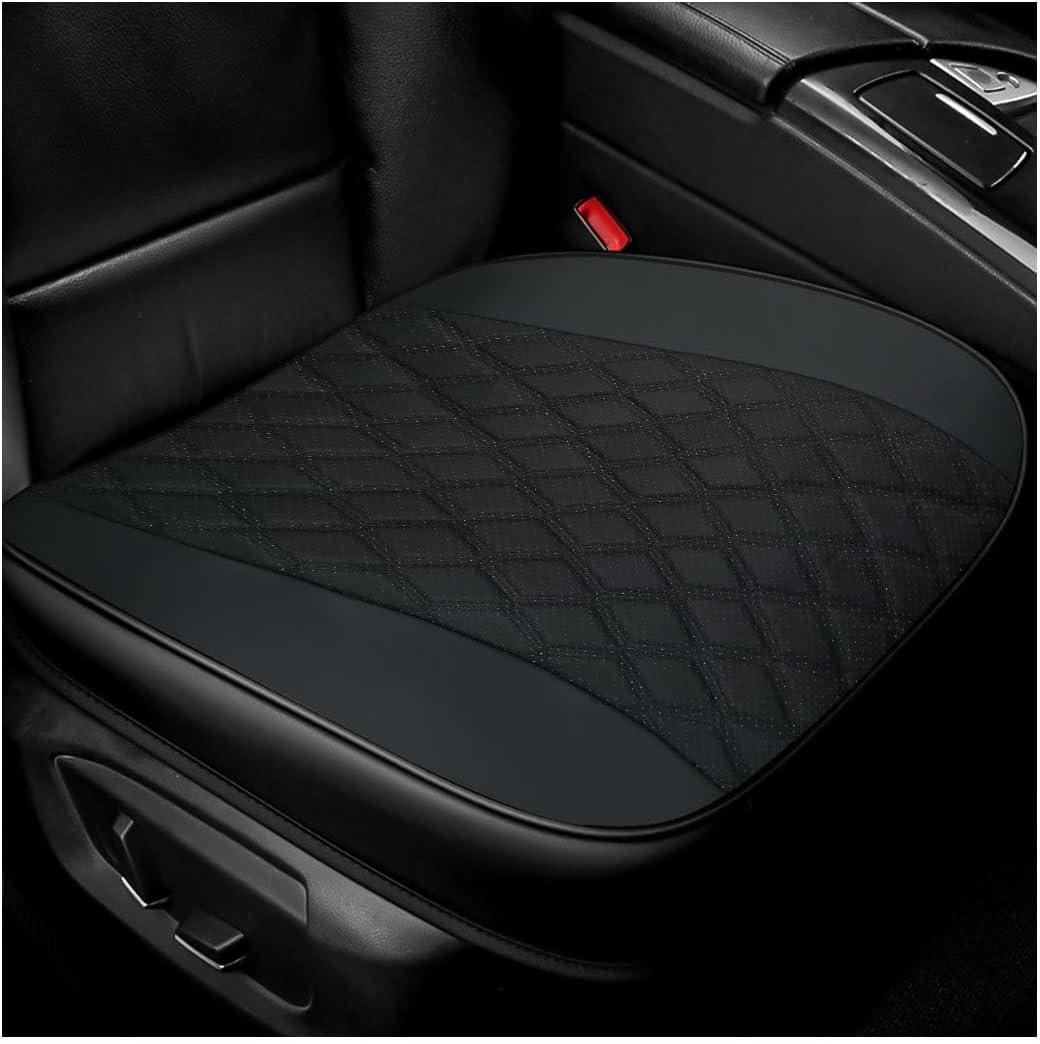 Car Front Seat Cover, 21"22" Luxury PU Leather Auto Seat Protection Cover, Comfortable Anti Slip Front Bottom Seat Cushion with Full Wrap, Universal Car Accessories (Black)