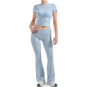 SUUKSESS Women 2 Piece Lounge Sets Going Out Y2K Foldover Pants Matching Pajamas (Large, Light Blue)