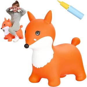 INPANY Fox Bouncy Horse Hopper Toys, Toddlers Bounce Zoo Animal Toys, Inflatable Hopping Horse Buddies, Ride on Rubber Bouncer, Outdoor Indoor Baby Birthday Gifts Toy for 2 3 4 Year Old Girls Boys