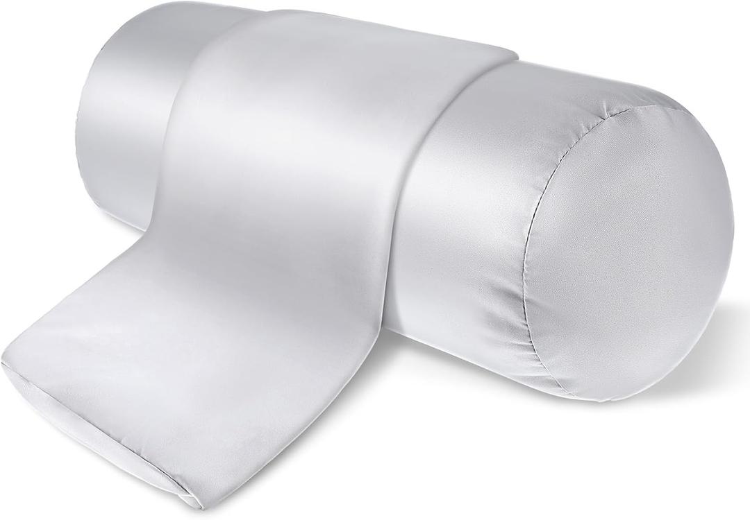 2 Packs Round Neck Pillow Cover, 16 x 5.9 Inch Soft Satin Bolster Pillowcases Cylinder Case Cover, Cervical Cylindrical Roll Pillows Cushion With Hidden Zipper for House Home Decor (Silver Gray)