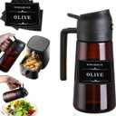Oil Sprayer for Cooking, 16oz Glass Olive Oil Dispenser Bottle for Kitchen Gadgets, 2 in 1 Spray and Pour Dark Brown Bottle with Stickers for Air Fryer, Salad