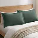 100% Cotton Waffle Pillow Shams with Flange 20" x 26", 2 Packs , Moss Green | Soft Breathable Waffle Weave Pillow Cover Skin-Friendly Pillowcase with Elegant Flange for Couch Sofa Bedroom, No Filling