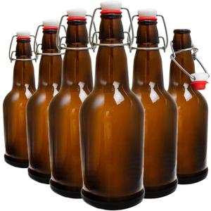 Swing Top Glass Bottles, 6 Pack Flip Top Beer Bottles with Airtight Lids,16 Oz Amber Glass Bottle with Lids, Kombucha Bottles, Beer Bottles for Home Brewing and Wine, Mead, Fermentation