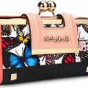 Women's Long Wallet with Kiss Lock Coin Pocket, Vintage Butterfly Floral Clutch Wallet, Large Capacity PU Leather Card Holder Organizer, Elegant Gift for Women