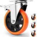 W B D WEIBIDA 5 inch Swivel Caster Wheels with Dual Locking, Heavy Duty Castors Set of 4, Silent Rolling, Top Plate Casters for Cart, Workbench, Furniture (Hardware Kits)