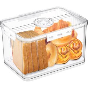 Bread Box Bread Boxes for Kitchen Counter Airtight, Time Recording Bread Storage Container with Lid, Bread Keeper for Homemade Bread, Toast, Bagel, Donut and Cookies, LARGE White