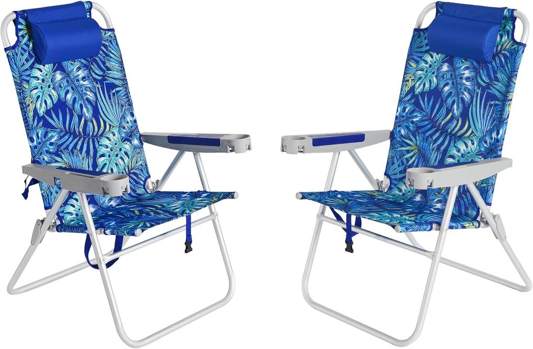 SUNNYFEEL 17" Tall Oversized Beach Chairs 2 Pack for Adults Heavy Duty 500 LBS, 5 Position, Portable High Folding Camping Chair with Cup Holder for Outdoor/Lawn/Trip, Foldable Sand Chairs for Adults