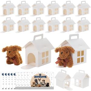 LOVYNO 18 Pcs Dog Party Favor Boxes with Pet Adoption Certificate, Dog House Shape Treat Gift Boxes with Holes, Adopt A Puppy Party Supply Boxes for Pet Adoption Theme DIY Crafting Party