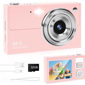 Student Digital Cameras for Children Photo 4k Campus Photography Portable Travel Entry Level Affordable Camera Z19 16X Zoom 68MP, Pink
