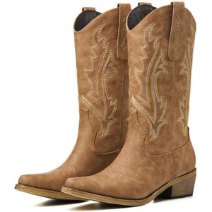 Cowboy Boots for Women, Cowgirl Boots with Embroidered and Chunky Heel, Ideal for Daily Wear and Country Fashion (7, Tan)