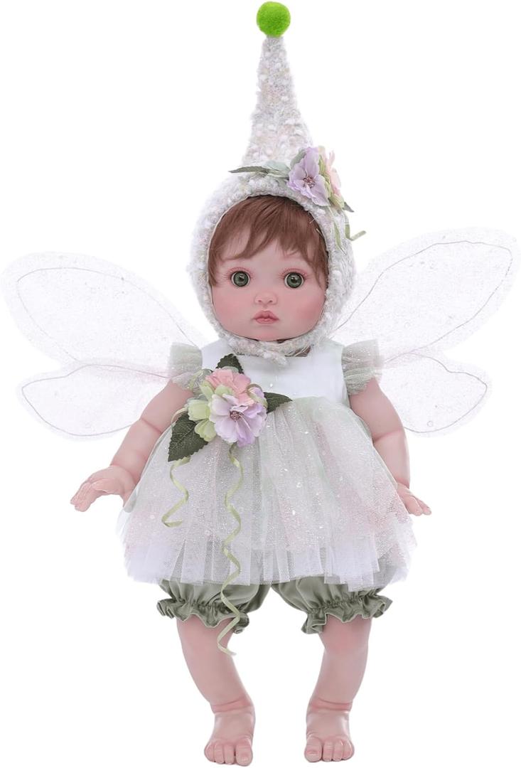 Baby Doll, 18 Inch Reborn Baby Dolls  Realistic Lifelike Green Fairy Newborn Girl Doll, Real Life Baby Dolls with Accessories, Gift for 3+ Year Old Girls, Pretend Play & Collection
