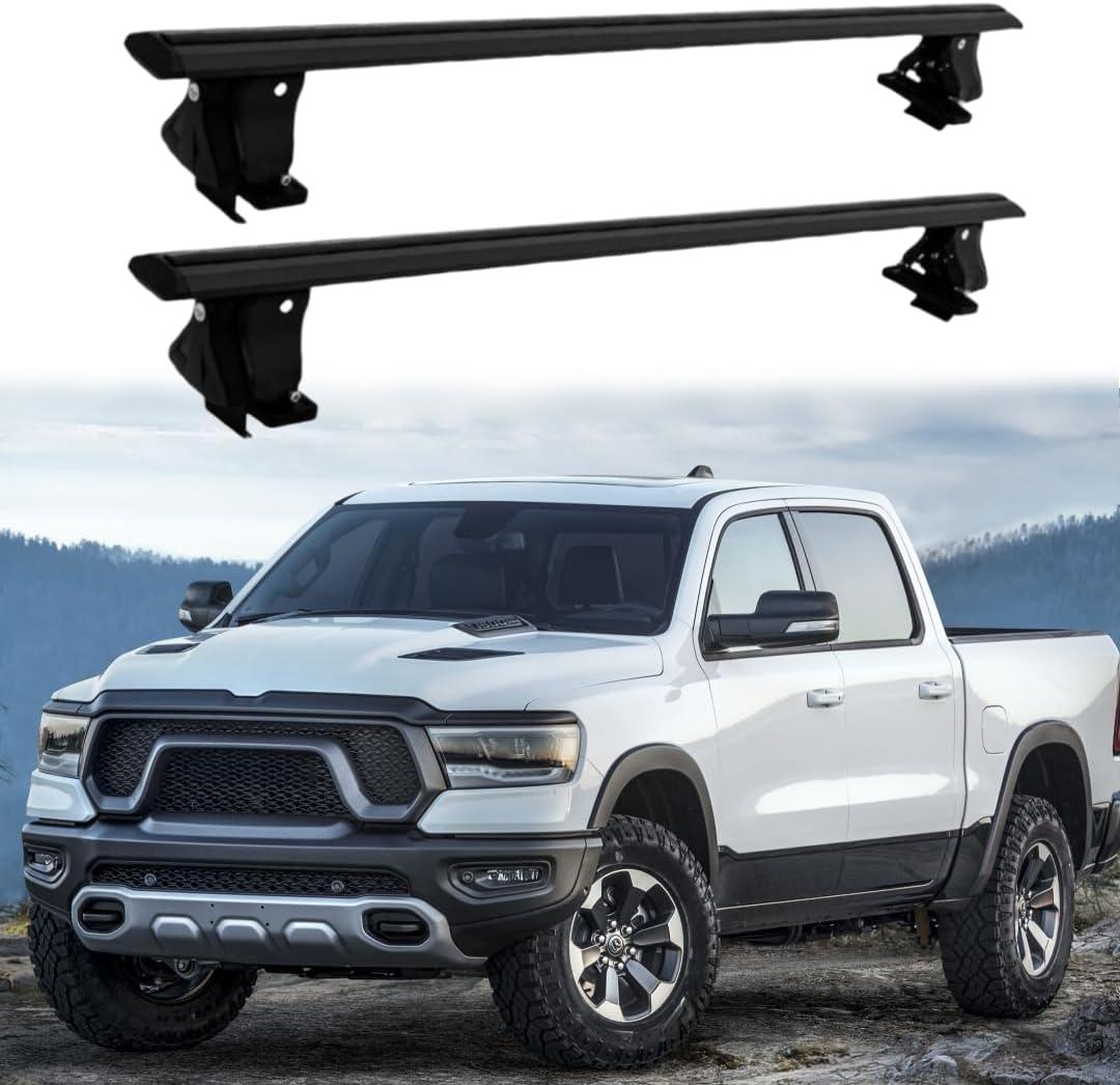 Without Roof Rail Rack Lockable Crossbar Fits for Dodge RAM 1500 4 Door 2009-2024 2025 2026 2027 Cross bar Rooftop Cargo Carrier Luggage Rack Crossbar(Black)
