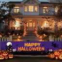 2 x Halloween Yard Decorations Outdoor Pumpkin Banner Happy Halloween Sign Witch Bat Skull Ghost Scene 118x20 Inch Haunted House Backdrop for Fence Porch Lawn Wall Party Decor