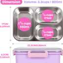 Stainless Steel Bento Lunch Box for Kids, 800ml/27oz BPA-Free Leak-Proof Food Containers with 3 Compartments, Freezer & Dishwasher Safe, Back to School Students Lunches Size for Ages 3-7
