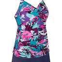 JINXUEER Women’s Plus Size Swimwear Floral Tankini Set Ruched Modest Two Piece Skirt Swimsuit (Colorleaf, 20)