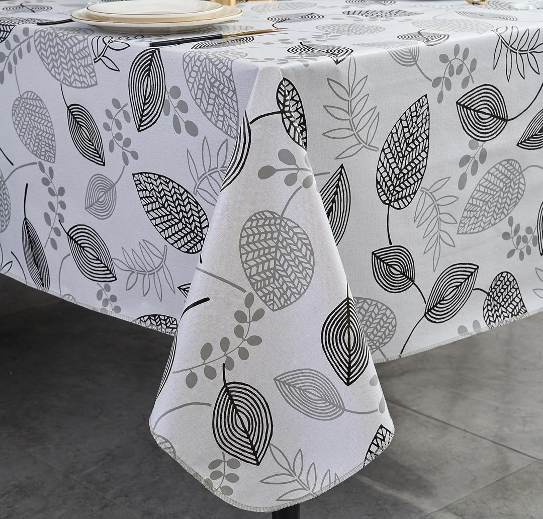 Vinyl Tablecloth with Flannel Backing - Waterproof, Oil-Proof, Easy to Clean -Plastic Table Cloth - Perfect for Dining Tables, Kitchen Tables, Parties (Leaves, 54×54 Inch Square)