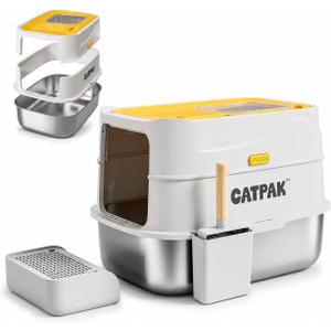 Stainless Steel Cat Litter Box with Removable Cover – Large Enclosed Litter Box with Front & Top Entry, Includes Litter Mat and Scoop for Easy Cleaning (X-Large)