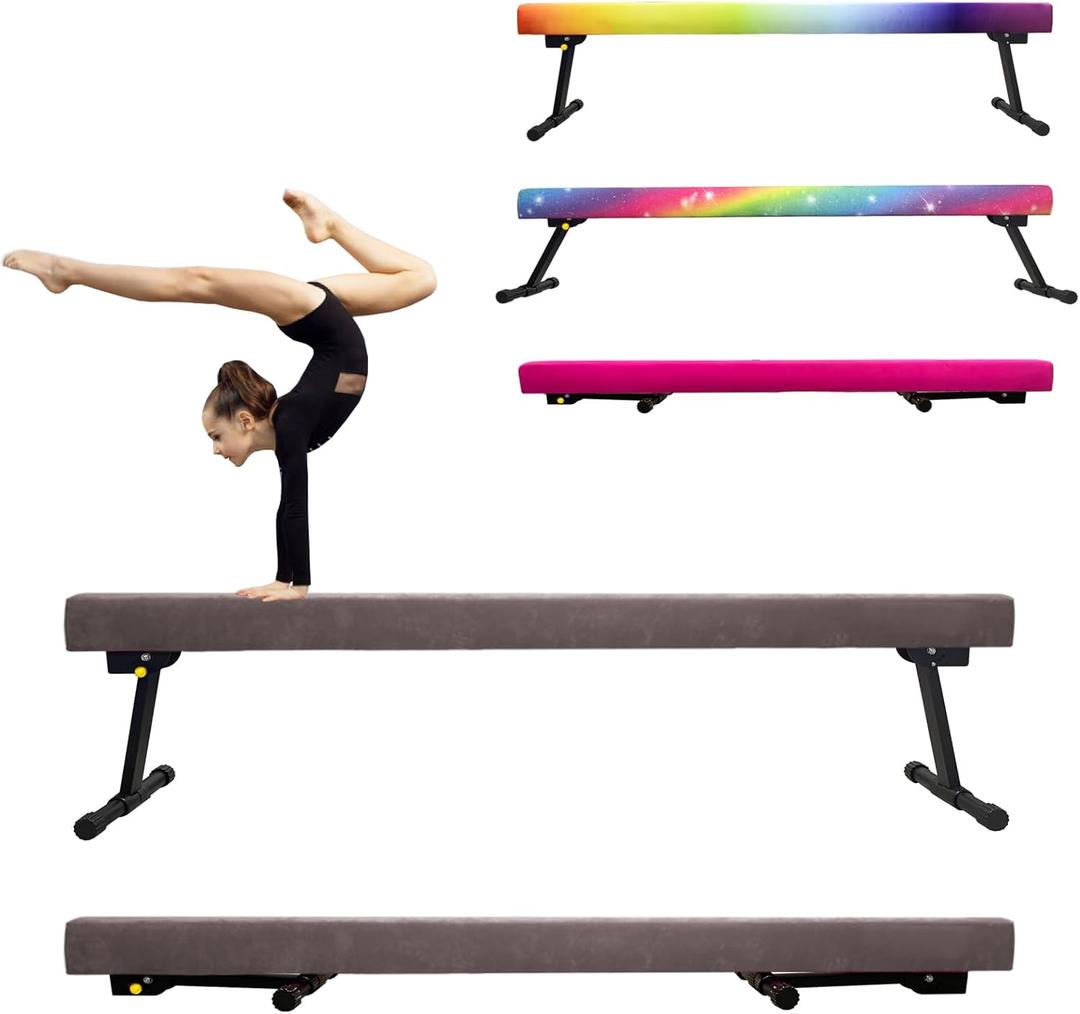 86 York 6ft/8ft Gymnastics Balance Beam, High and Low Floor Beam Gymnastics Equipment for Kids/Adults,Gymnastics Beam for Training,Physical Therapy and Professional Home Training with Legs (Length: 8FT & Height: 7''-23'', Grey)