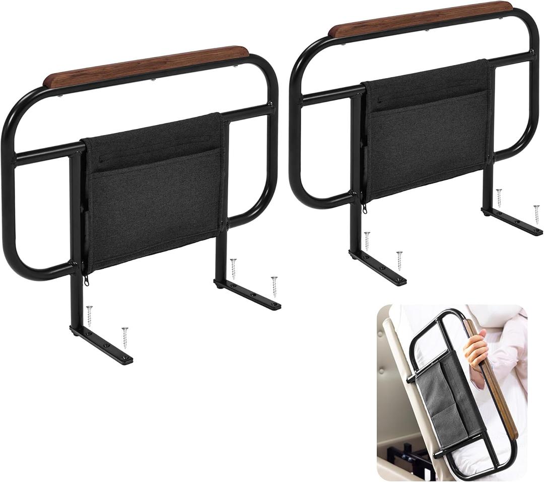 Bed Side Rails for Adjustable Bed Base, Fit Wooden Base Only, for Mattress Under 10 Inches, Set of 2