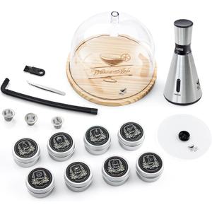 Elegant Cocktail Smoker Kit - Complete Whiskey Drink Smoking Gun with 8 Flavors of Wood Chips, Dome, and Accessories, Adds Flavor to Food and Drinks, Infuser Kit for Indoor Outdoor Use (Silver)