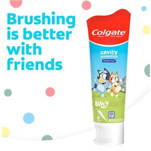 Colgate Kids Bluey Toothpaste with Fluoride for Cavity Protection, Ages 2+, ADA Accepted, Sugar Free and Gluten Free, Bubble Fruit Flavor, 4 Pack, 4.6 Oz Tubes