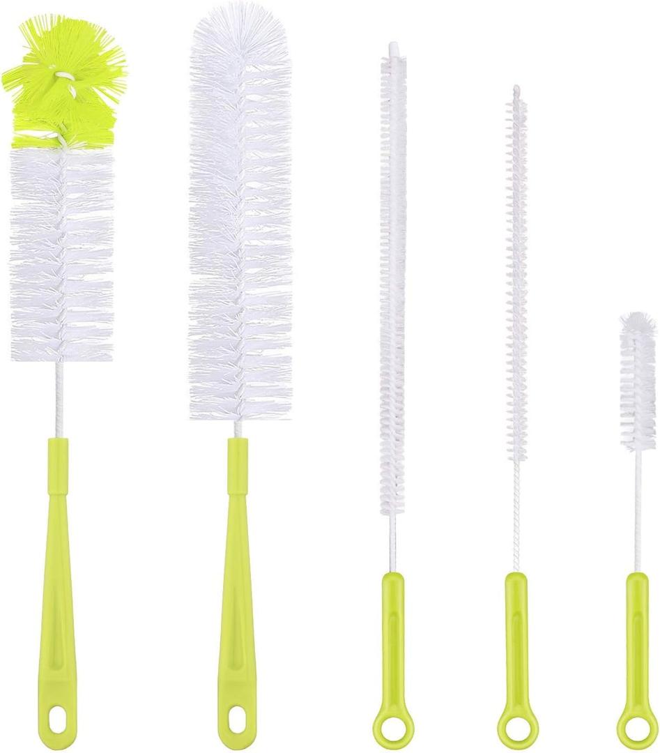Bottle Cleaning Brush Set - Long Handle Bottle Cleaner for Washing Narrow Neck Beer Bottles, Sports Water Bottles with Straw Brush, Kettle Spout/Lid Cleaner Brushes (Green)