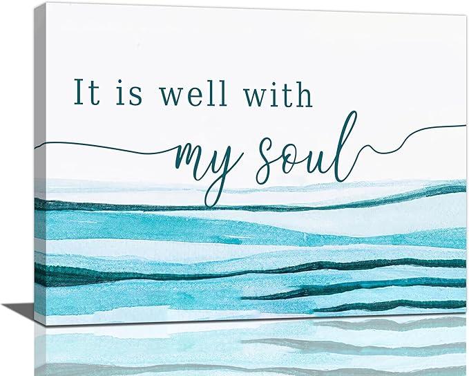 Large Christian Wall Art It Is Well With My Soul Pictures Wall Decor Bible Verse Canvas Painting Print Modern Home Decor Artworks Framed for Living Room Bathroom Master Bedroom Sign Church 16"x12"