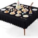 Black Square Tablecloth - 60x60 Inch Stretchy Fitted Tablecloths for Large Square Tables with Ruffle Pleated Table Skirt Wrinkle-Free Spandex Table Cover for Dining, Kitchen, Banquet & Party Decor
