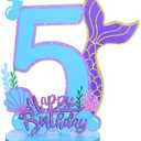 Mermaid Birthday Number Sign Centerpiece for Girls Wooden Mermaid Party Number Table Sign Decoration Supplies for Birthday Anniversary (Number 5)