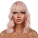 Short Bob Wigs with Bangs for Women Loose Wavy Wig Curly Wavy Shoulder Length Bob Synthetic Cosplay Wig for Girl Colorful Costume Wigs (Peach Fuzz)