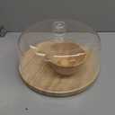 Masthome Bamboo Cake Stand with Acrylic Dome Lid, 6-in-1 Multi-Functional Serving Platter & Dessert Display Stand, Charcuterie Board, Fruit Tray, Dip Bowl, Serving Platter for Wedding, Christmas Party