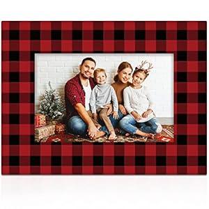 Christmas Plaid Ceramic Photo Frame Buffalo Decorations Holiday Gifts Vertically or Horizontally Size 4x6 Suitable for Christmas Gift Desktop Use (Red and Black Plaid)