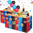 Reallnaive 2 Pack Spider Theme Table Skirt 30 x 108 Inch Foil Fringe Tinsel Table Skirts with Cutouts Tablecloth Cover for Birthday Party Decorations Party Supplies