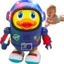 Musical Dancing Space Duck Toy, Walking Duck Robot with Lights & Sounds, Crawling Interaction & Tummy Time Toy for Babies Ages 1-3, Toddlers Birthday Gift (Blue)