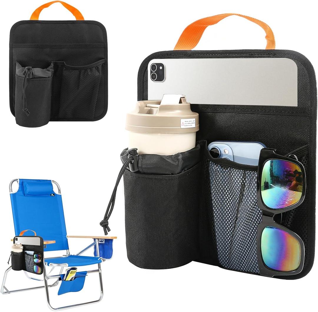 Beach Chair Cup Holder,Beach Cup Holders,Camping Chair Side Organizer Armrest Storage Bag Side Pocket Bag,Hanging Chair Attachment Camping Beach Accessories for Phone Water Bottle Sunglasses