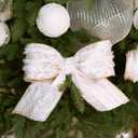 PAPER FAIR 4 Inch Christmas Wired Ribbon for Wreath Crafts, 4'' x 6 Yds (18 Feet), Extra Wide Xmas Wired Metallic Gold Birch Pattern Ivory Faux Fur Ribbon for Garland, Swags