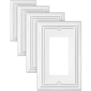Pure White Decorator Wall Plates, 4-Pack Switch Plates and Outlet Covers, Metal Wall Outlet Covers for Receptacle, GFCI, Dimmer Switch, 1-Gang, 3.15 ''*4.88'', Midsize