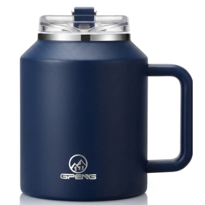 Gpeng 30/40/50 oz Tumbler with Handle, Water Bottles with Straw Lid, Insulated Stainless Steel Travel Mug Cup Holder Friendly, Keep Drinks Cold or Hot for Hours (DeepBlue, 50 oz)