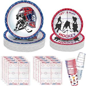 104 PCS Hockey Party Table Supplies Kit Serve 26, Includes Dinner Plates, Dessert Plates, Napkins, Cups for Ice Hockey Birthday Party Sport Events Decorations Favors