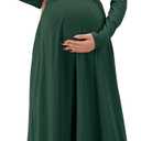 OUGES Women's 2024 Fashion Long Sleeve V Neck Maxi Dress with Pockets Maternity Clothes Nursing Dresses (Green, XXL)