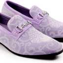 Men's Luxury Penny Slip-on Loafer Classical Paisley Pattern Velvet Dress Shoes Designer Gold-Buckled Smoking Slipper Party Prom Wedding Comfortable Dancing Shoes (10.5, Lavender)