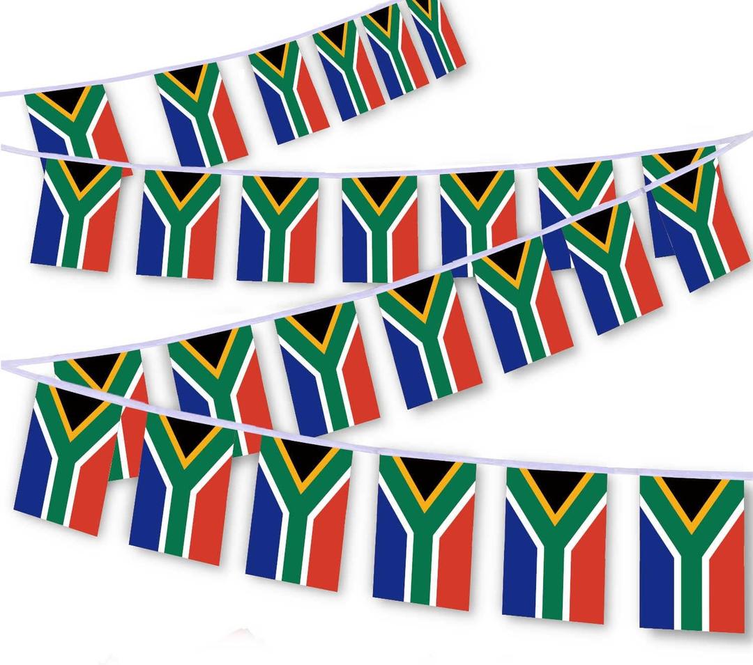 MacLand 30 PCS South Africa National Flag Set, 33 FT South African Decor Bunting, Rectangular Polyester Flags in Red, Green, Blue