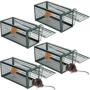 Qualirey 4 Pcs Humane Rat Trap Chipmunk Rodent Mouse Squirrel Trap 9.1 x 4.5 x 4.5 Inches Live Animal Mouse Voles Hamsters Live Cage Rat Cage for Mice Easy to Catch and Release (Green)
