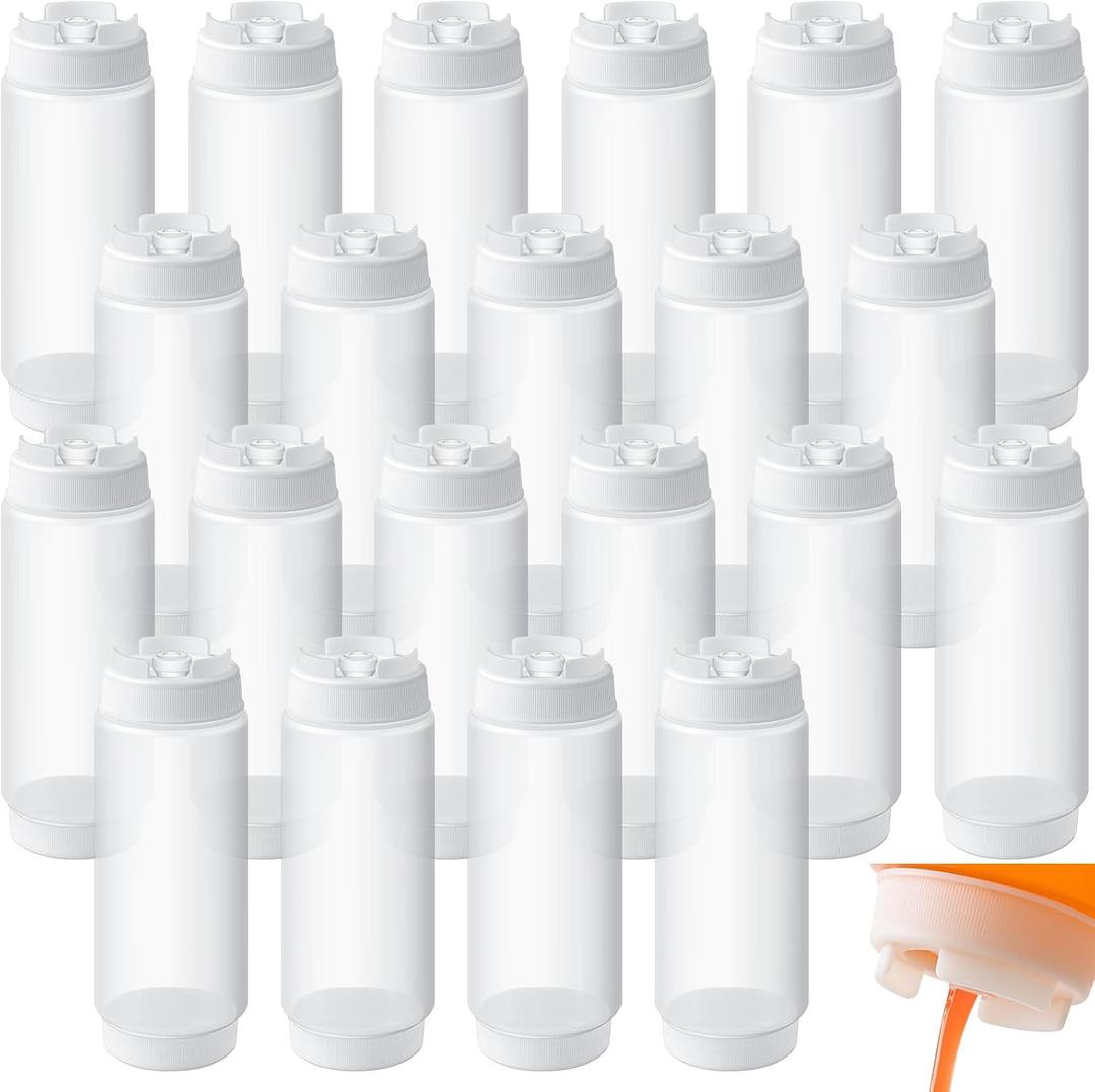 24 Pcs 24 oz Condiment Squeeze Bottles Restaurant Plastic Sauces Squeeze Ketchup Dispenser Inverted Refillable Large Clear Dressing Bottles for Restaurant Kitchen Catering