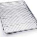 TeamFar Baking Sheet with Cooling Rack, Stainless Steel Half Size Cookie Sheet Pan and Baking Rack Set, 20’’×14’’×1’’, Non Toxic & Rust Free, Thick & Heavy Duty, Mirror Finish & Dishwasher Safe