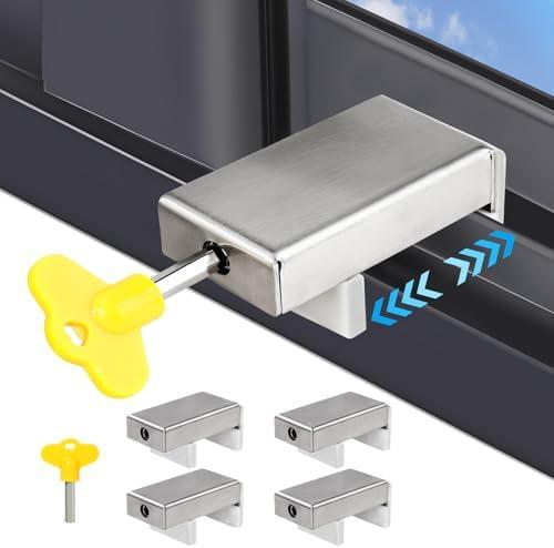 Window Locks for Horizontal Sliding Windows(4 Sets) Child Proof Sliding Window Stopper Security 0.66'' to 1.65'' Adjustable Width Stainless Steel Window Locks with Keys