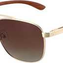 Pilot Men's Polarized Sunglasses Square Metal Frame UV400 Protection Lens Wood Temple